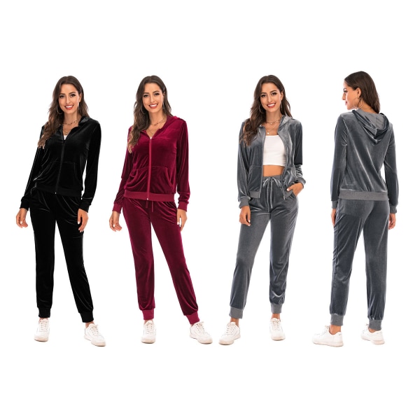 Träningsoverall för kvinnor Set 2-delade kostymer Velour Sweat Outfits GRAY L