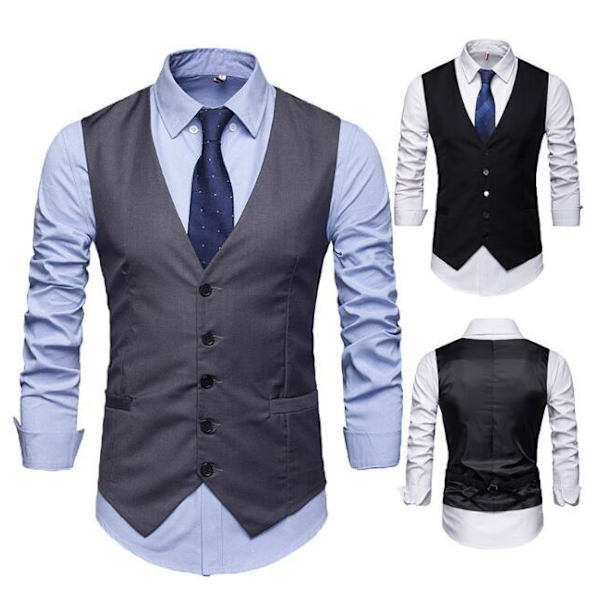 Män V-ringad ärmlös Slim Fit Jacka Casual västar grey M