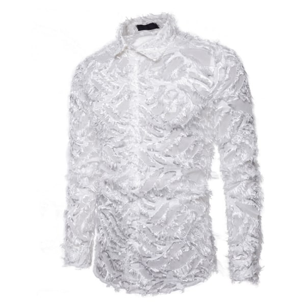 Långärmad herrskjorta Party Bröllopskjorta white XL