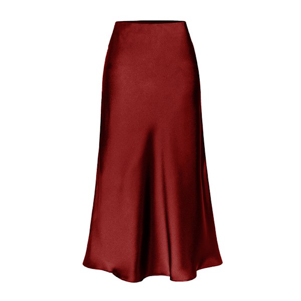 Elegant Dam Satin Silkeslen Kjol Hög Midja A-linjeformad Midikjol Wine Red M