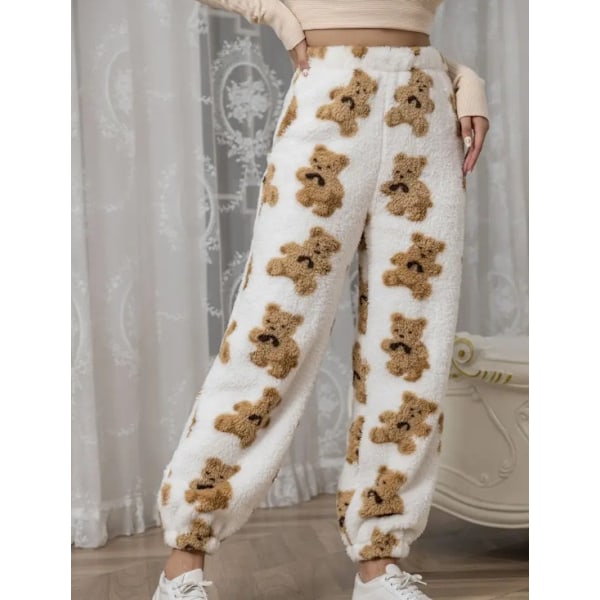 Dammjusiga Varma Pyjamasbyxor i Fleece för Lounge och Sovkläder Brown+White M