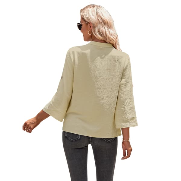 Dame Casual V-Hals Solid Farvet Løstsiddende Langærmet Skjorte Beige M