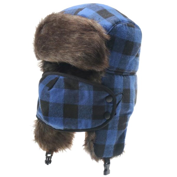 Rutig Aviator Fur Trapper Hat för kvinnor män black blue2