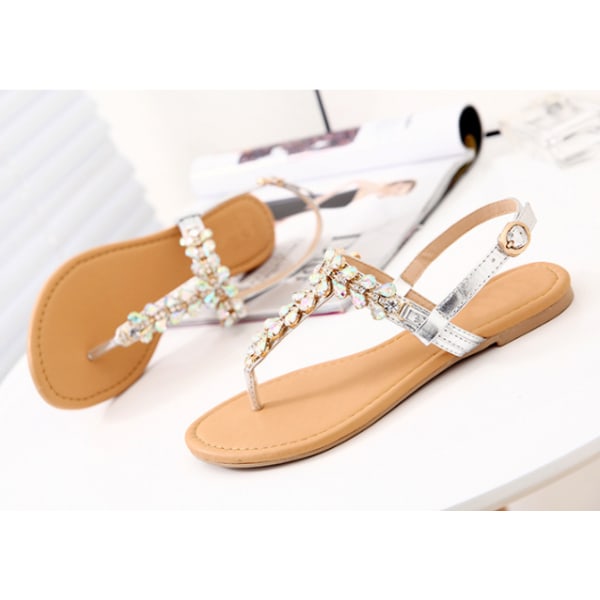 Rhinestone Sandaler til Kvinder - Flade Sandaler Flip Flop 38