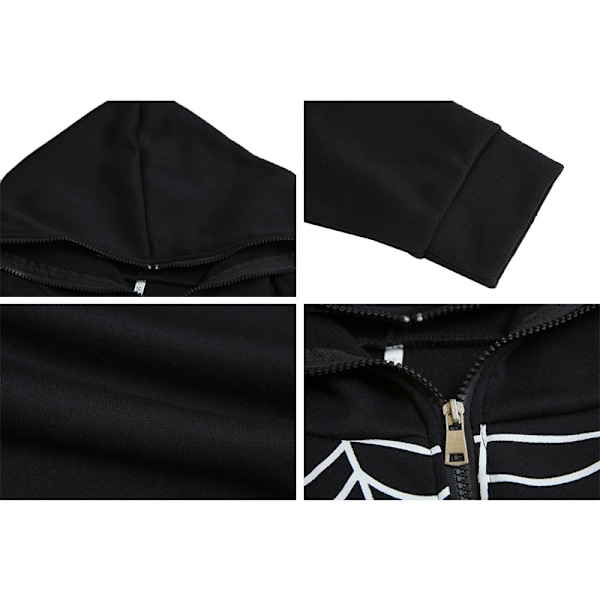 Y2k Huppari Naisille, Ylisuuri Gootti-Hupullinen Paita, Täyspitkä Vetoketju Black 3XL