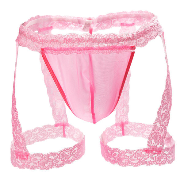 Herrunderkläder Trosor Spets Tirm Bulge Pouch G-String Stringtrosor Underkläder Pink