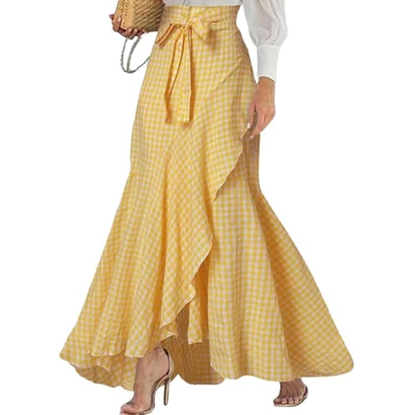 Dam Casual Rutig Sjöjungfru Maxi Kjol Yellow M