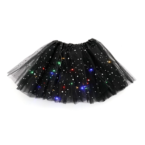 Jente LED-skjørt Lysende Tutus Glødende Tyll Danseskjørt Black