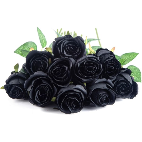 10 stk. Kunstige Rose Blomster Lange Stilk Falske Silke Roser Black