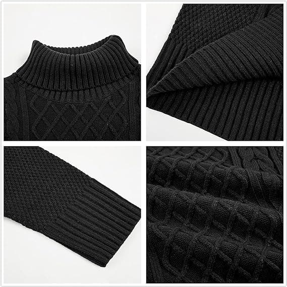 Herrar Turtleneck Tröja Kabel Stickad Vintertröjor Black L