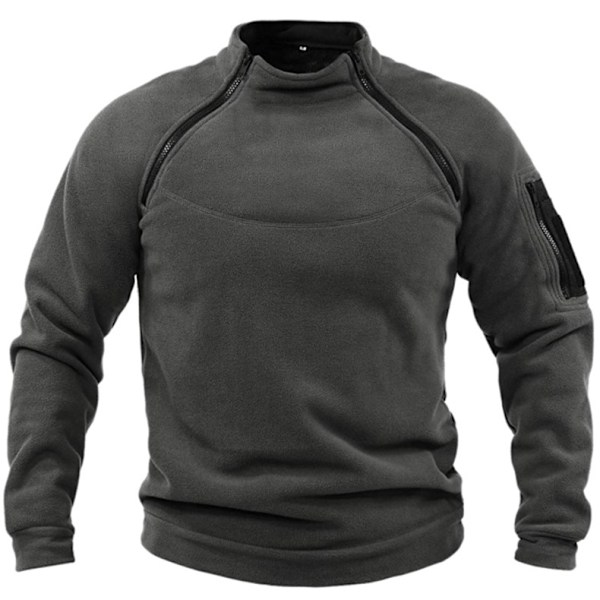 Herrar Quarter Zip Fleecefodrad Stå-upp Krage Tröja Dark Gray M