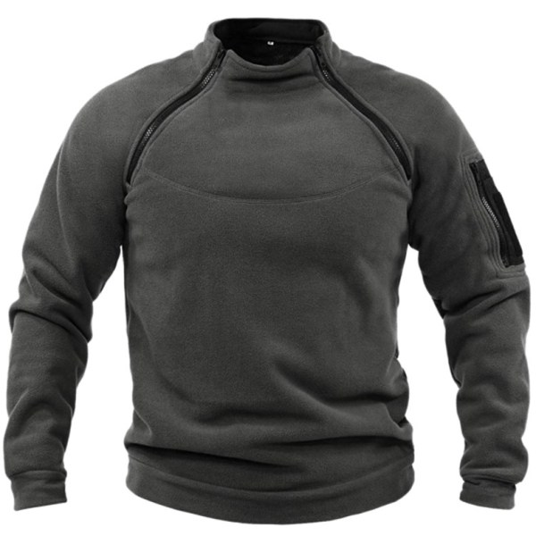 Långärmad tröja med dragkedja för män med rund hals Dark Grey XL