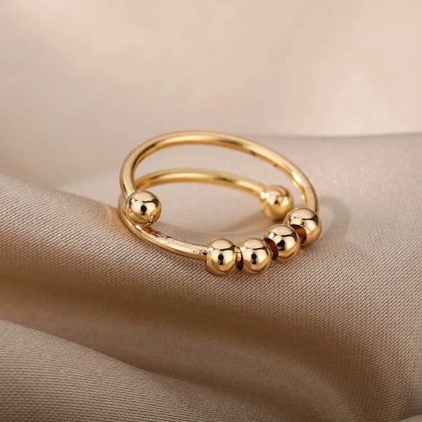 Justerbar Fidget Ring til Kvinder Rustfrit Stål Fingerring Tilbehør Roterende Perler Massage Stresslindring Silver