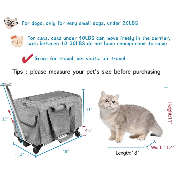 Djurhållare med avtagbara hjul och teleskophandtag Grey