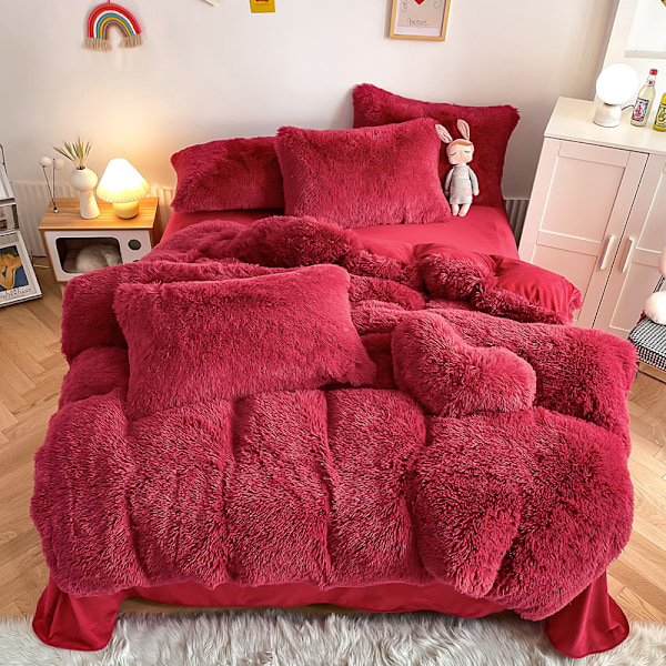 Lyx Ultra Soft Shaggy Crystal Velvet Sängkläder Set 3 delar red 1.5m