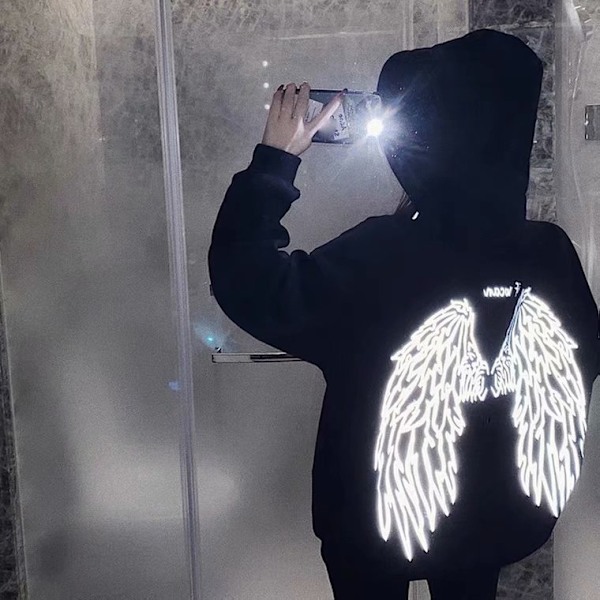 Menn Refleks Fleece Genser med Engelvinger Grafisk Gothic Hettestropp M