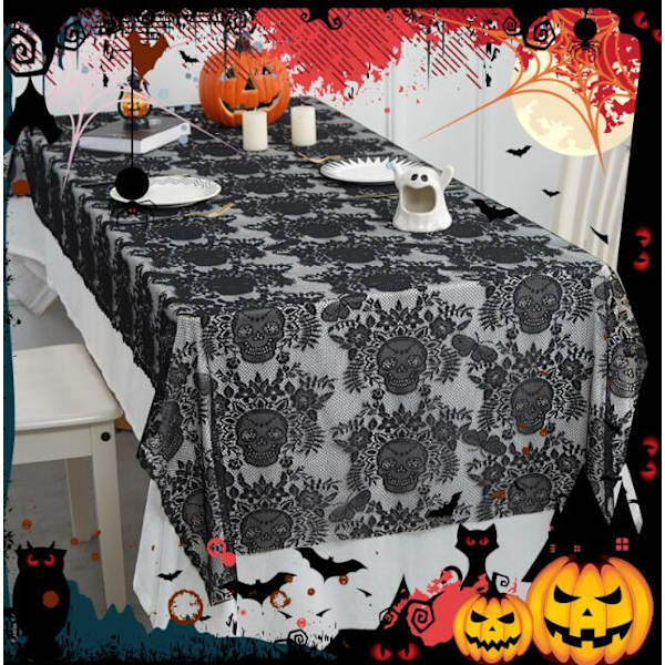 Halloween Svarta Spetsdukar med Halkskydd Skull 152*260