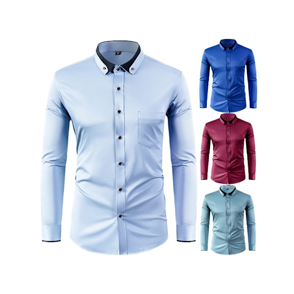 Herre Skjorter Langermet Business Casual Button Down Skjorte Wine Red 43