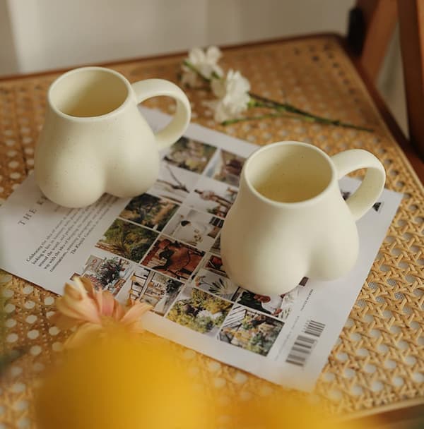 Rolig Bakdel Kaffekopp, 3D Bakdel Keramik Kaffe Koppar Beige