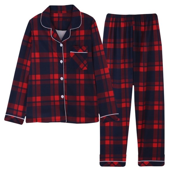 Mælkesilke Langærmet Dame Plaid Skjorte Pyjamas Red M