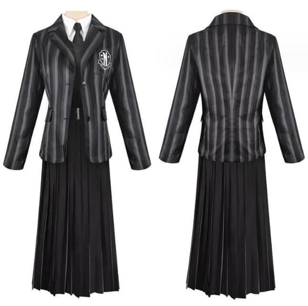 Wednesday Addams Helte Sort Stribet Dragt XL