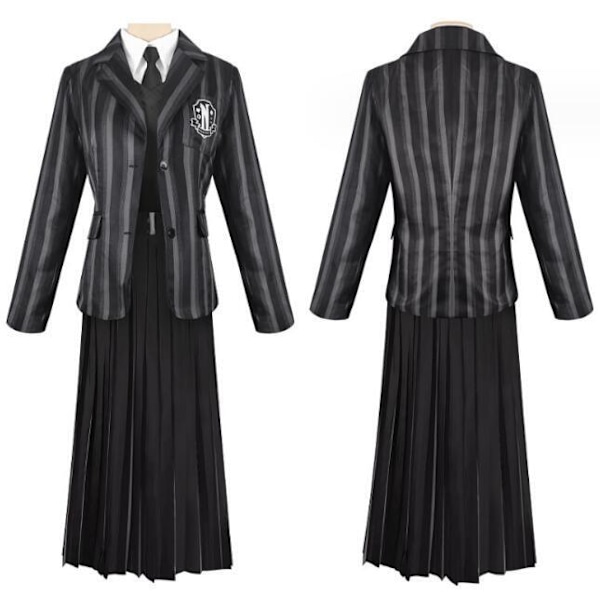 Wednesday Addams -sankarin mustavalkoinen raidallinen puku M