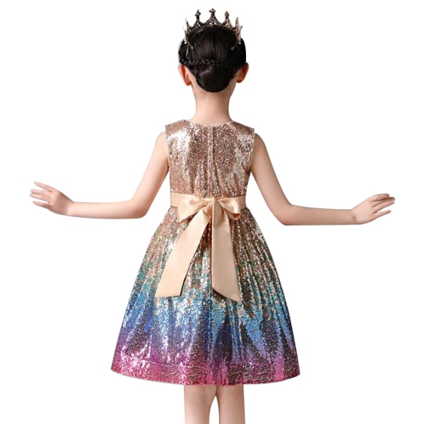 Flickor med paljetter Princess Dress ärmlös festklänning 140cm