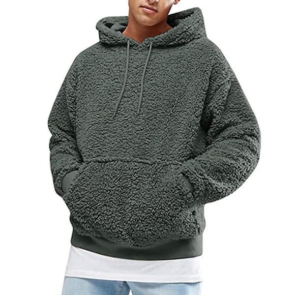 Fuzzy Hoodie Sweatshirt herr Mjuk fleecejacka green M