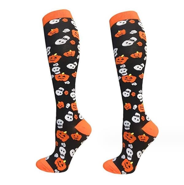 Halloween Kompressionssockor för Män & Kvinnor Orange-Black L