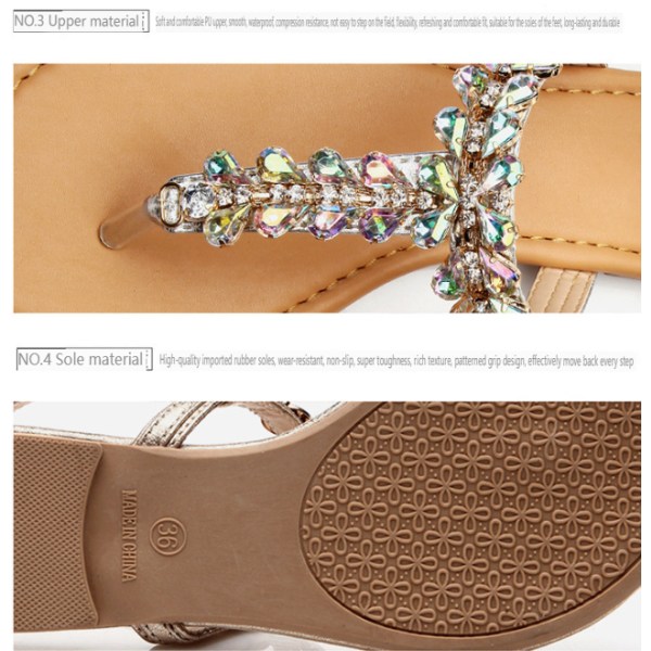 Rhinestone Sandaler til Kvinder - Flade Sandaler Flip Flop 38