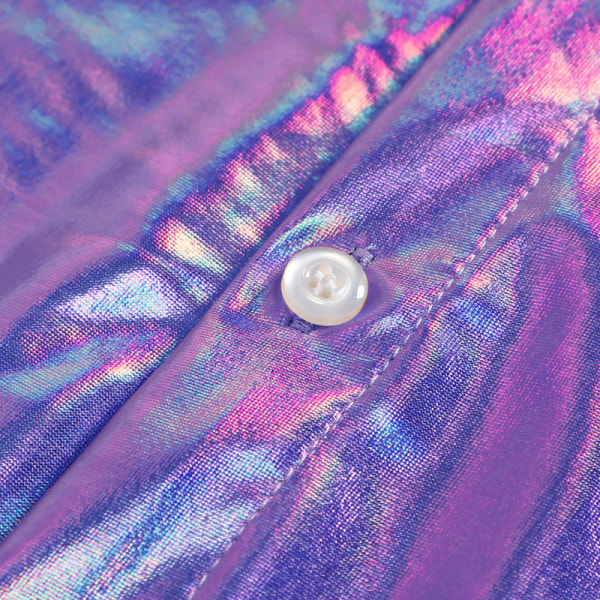 Mænds Metallic Disco Skinnende Slim Fit Langærmet Knapløs Natklubskjorte Purple XL