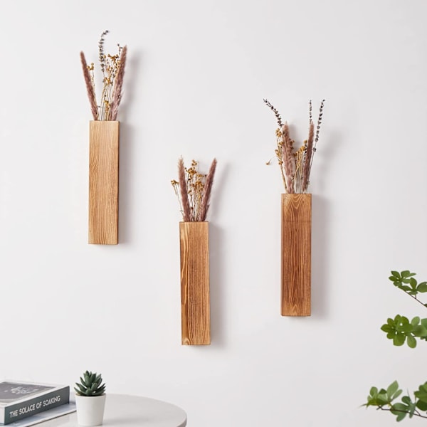 3 st Väggplanter av Trä för Inomhusväxter 3PCS