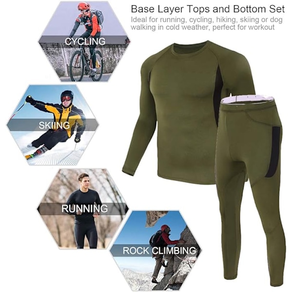 Termisk Underkläder för Män Långkalsonger Set med Fleecefodrad Army Green 2XL