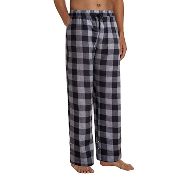 Männs Plaid Pyjamasbyxor, Mjuka Loungebyxor med Fickor Grey M