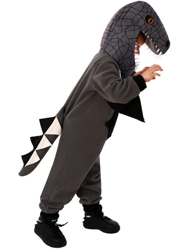 Børnedragt Dinosaur, Sort Jumpsuit med Horn L