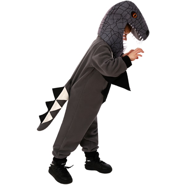 Dinosaurdrakt for barn, svart jumpsuit med horn M