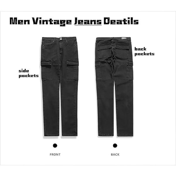 Slim Fit Jeans för män 7 fickor Stretch Skinny Denim Pencil Byxor Black 2XL