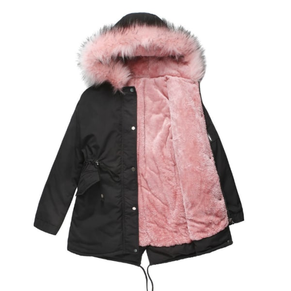Vinterkappa för kvinnor med varm puffer Thicken Parkajacka black pink L