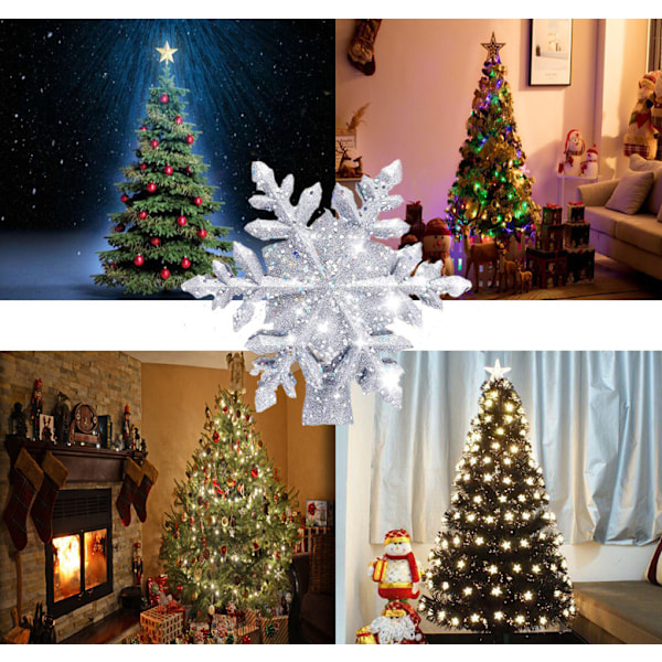 3D Hollow Glitter Lighted Gold Snow Tree Topper silver Snowflake