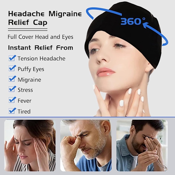 Huvudvärk Förkylning Migrän Relief Head Ice Pack Wrap Black double layer