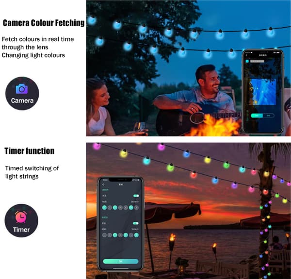 Utomhus String Lights 32FT, RGB Patio Lights 5m 25 Lights