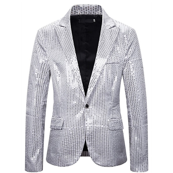 Paljettkavaj för Män, Glänsande Partykavaj Silver 2XL