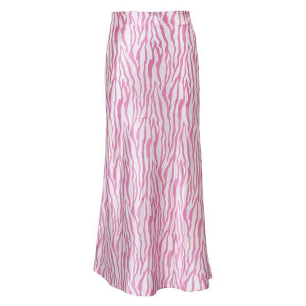 Kvinnors satin hög midja printed Casual A Line kjol pink L