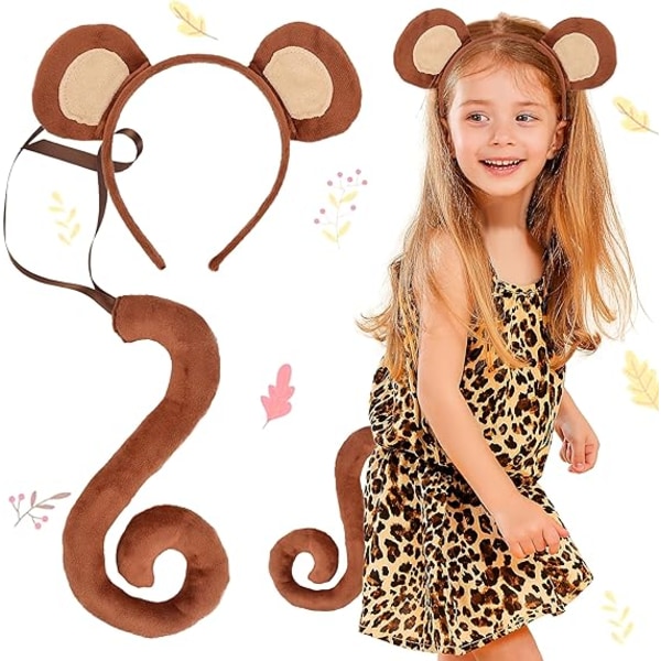 Kids Monkey Kostym Öron Tail Jungle Party Supplies ribbon model