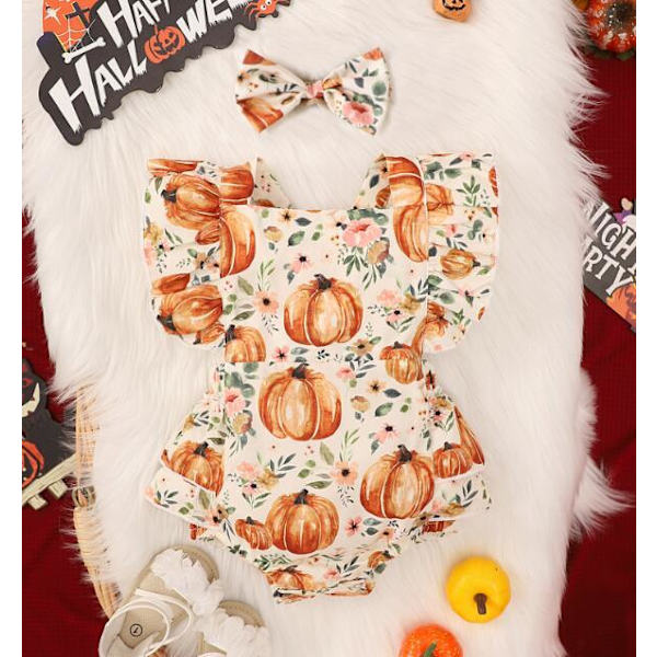 Babytytön Halloween-kurpitsakuvioinen body Beige 100CM