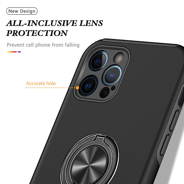 iPhone 15 Pro Max-fodral med stativ, 360° roterande inbyggd metallringhållare Black iPhone 15Plus