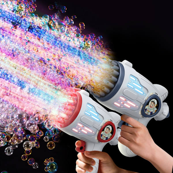 2 Boblepistoler til Børn, 32 Huller Stave Rum Boble Blaster med LED Lys