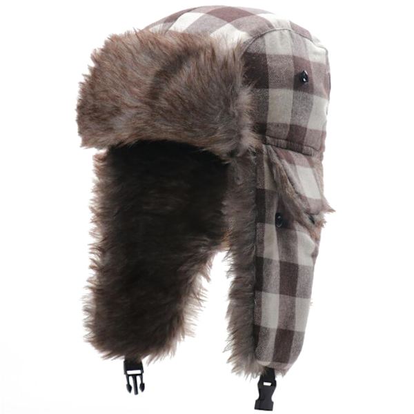 Rutig Aviator Fur Trapper Hat för kvinnor män light brown