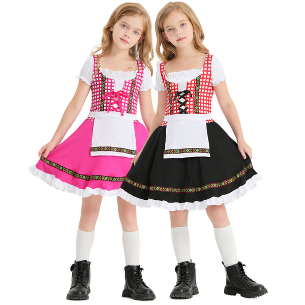 Traditionell tysk bayersk Dirndl Oktoberfest klänning för flicka Pink L