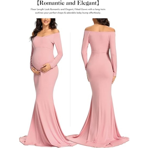 Kvinnors off Shoulder V-ringad Gravidklänning Pink XL